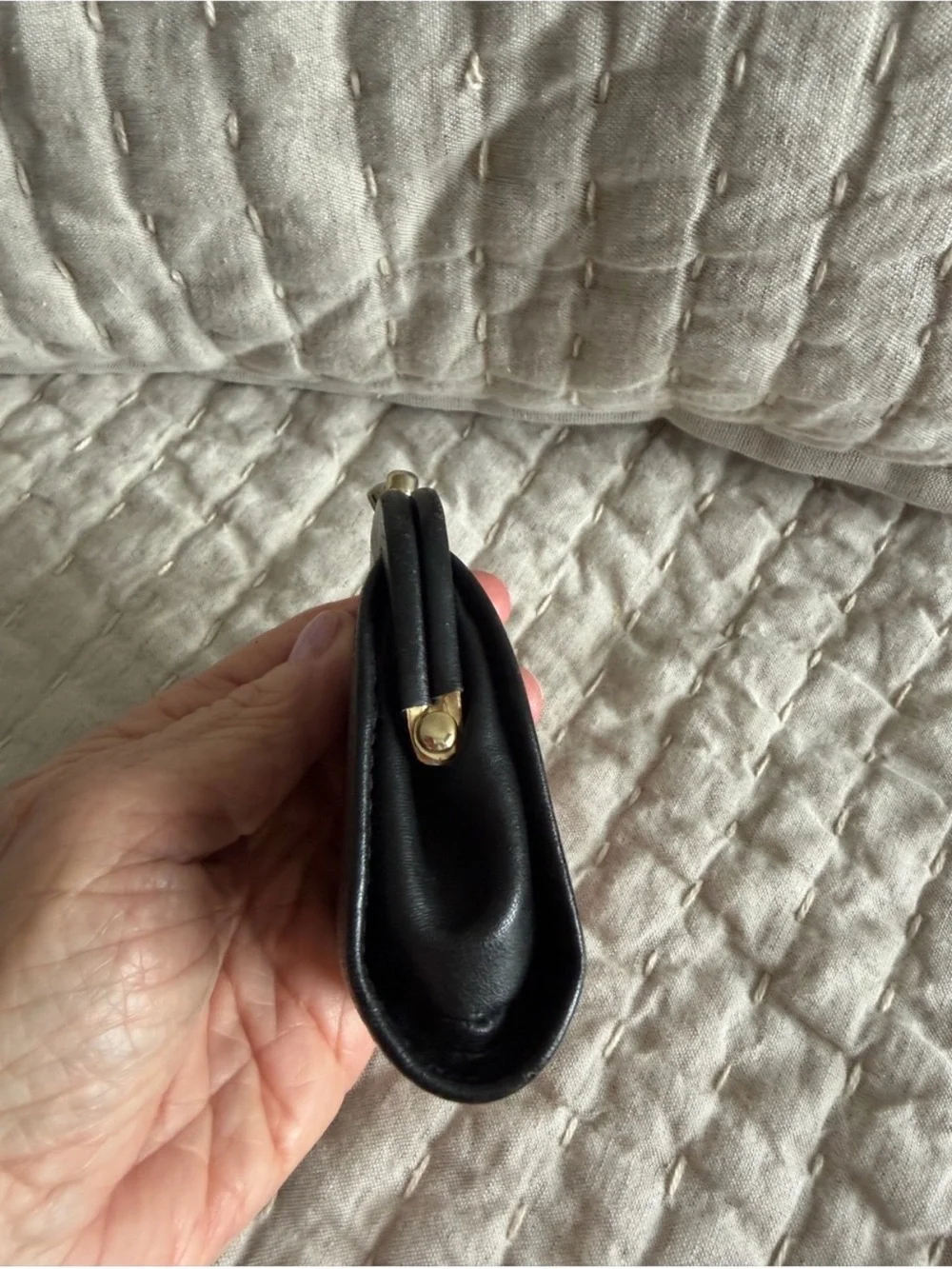 Paloma Picasso Black Leather Shoulder Bag with Kisslock Coin Purse